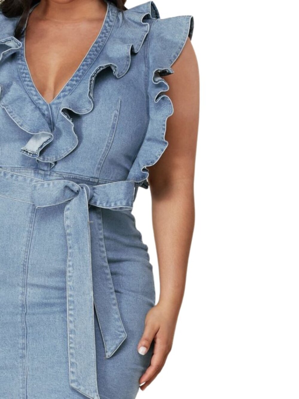 Denim Ruffle Mini Dress - Picture 7 of 8